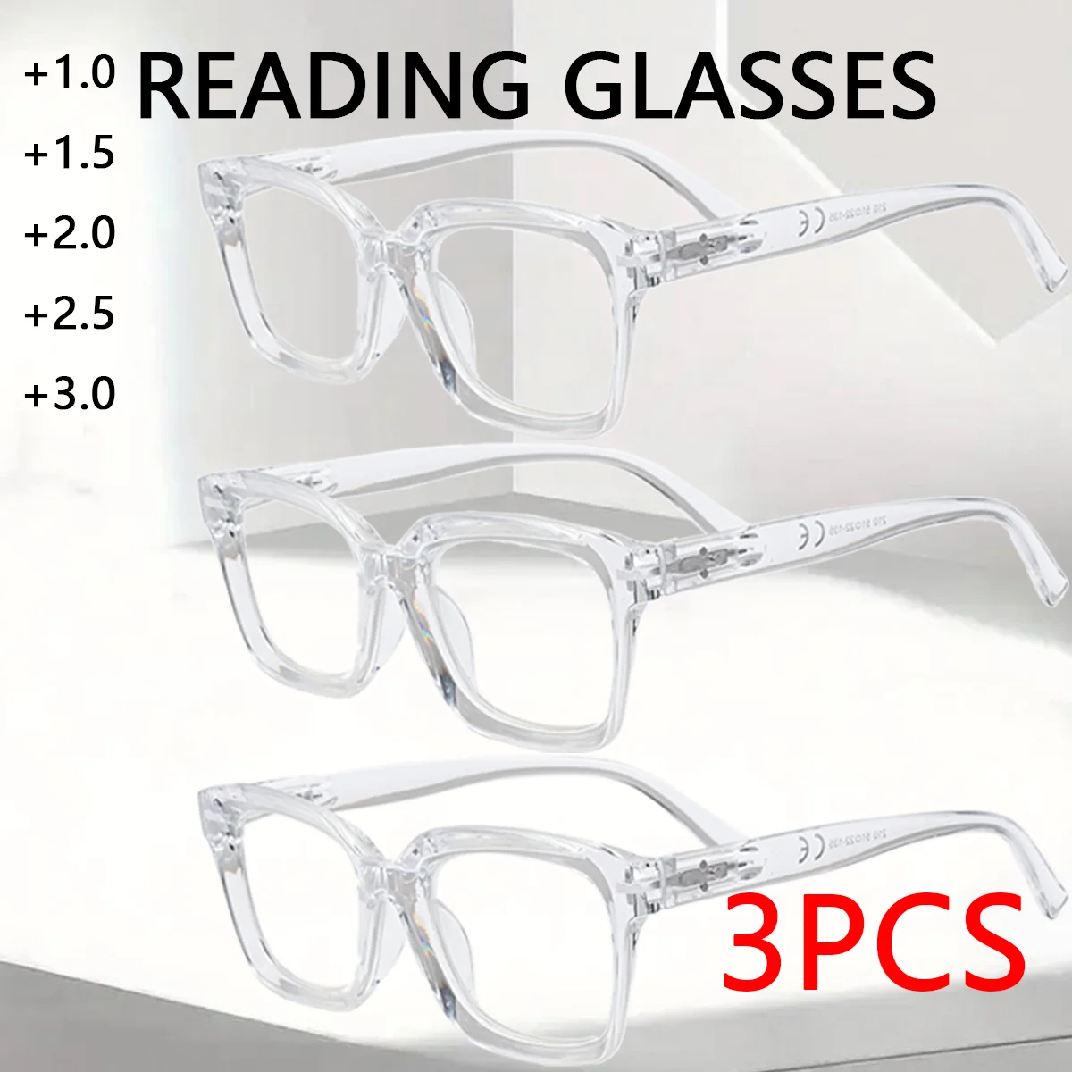 

3PCS Women Fashion Reading Glasses Oversized Square Large Frame Magnifing Glasses Presbyopia Eyeglasses Diopter +1.0~+3.0