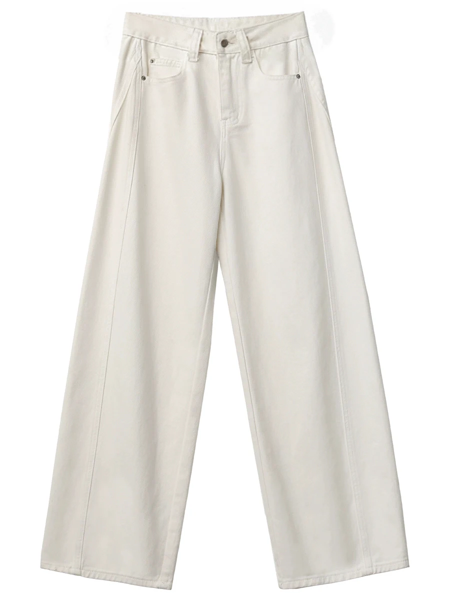 CHIC VEN جينز نسائي أبيض عتيق غير رسمي واسع الساق للتخسيس من قماش الدنيم بنطلون نسائي لخريف وشتاء 2025