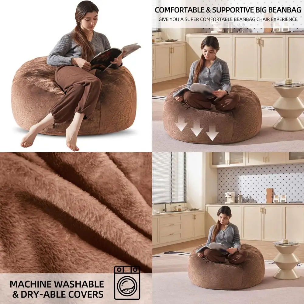 كرسي كيس فول من الإسفنج الذكي الكبير للبالغين والمراهقين، أريكة مستديرة بطول 3 أقدام مع غطاء فانيلا ناعم قابل للإزالة، مثالي للاسترخاء #1