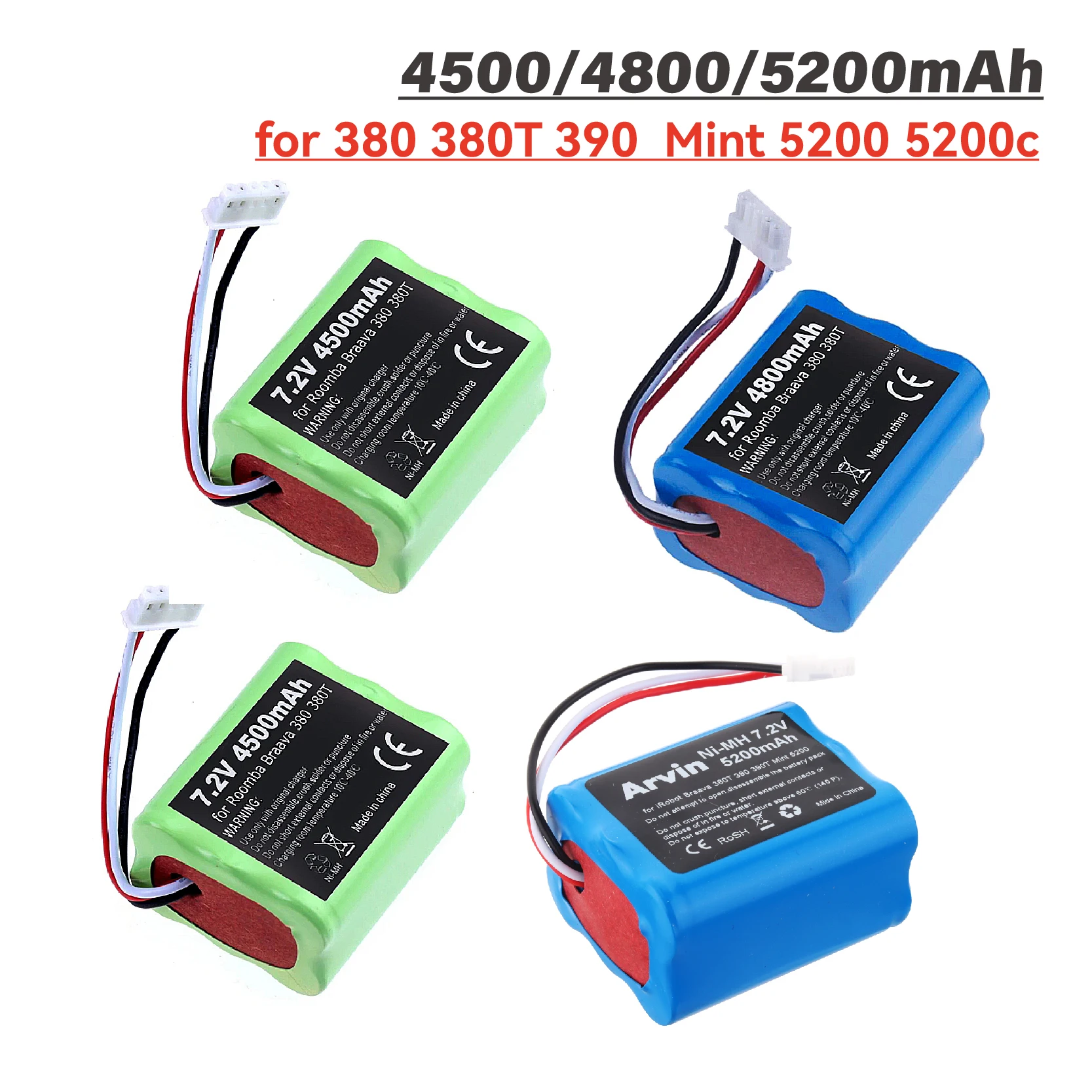 Ni-MH аккумулятор 7,2 В, 5200/4800/4500 мАч для iRobot Braava 380T 380 390T Mint 5200 5200B 5200C, детали аккумулятора 7,2 В