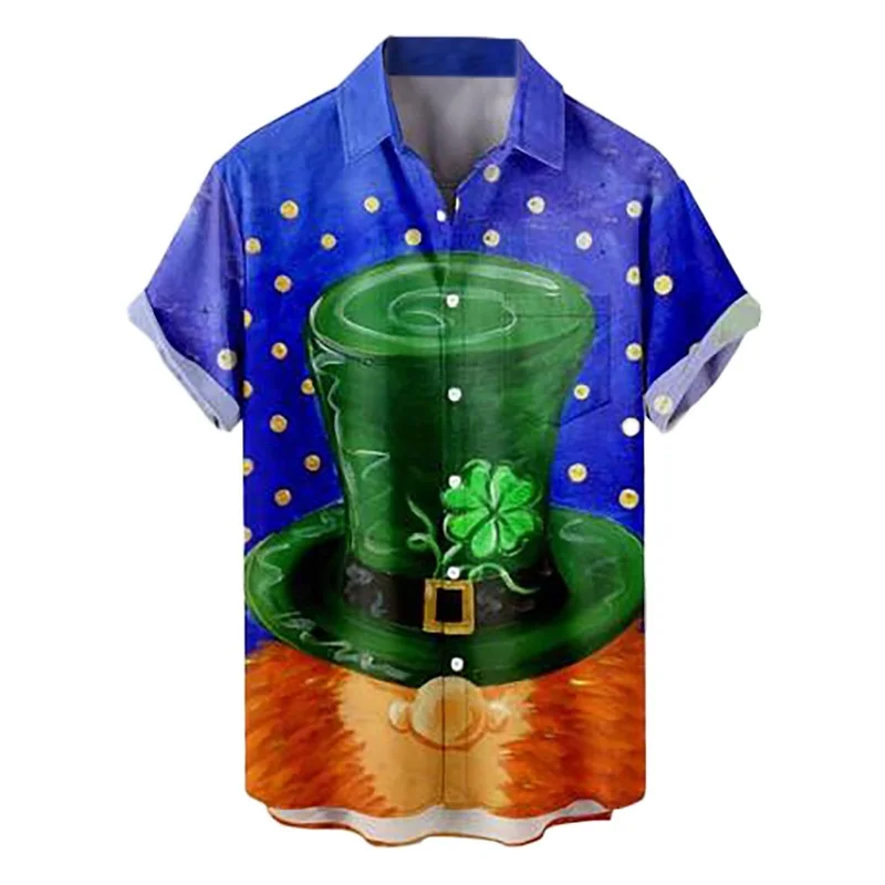 Men's St Patricks Day Shirt 3d Print Funny Green Clover Saint Pattys Day Shirts Short Sleeve Button Down Casual Shirt For Men