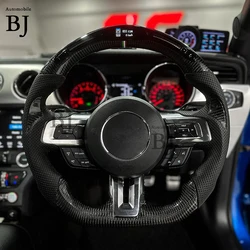LED Steering Wheel Fit For Mustang Ford Carbon Fiber Customized RPM Sport Wheel Perforated leather 2015-2024