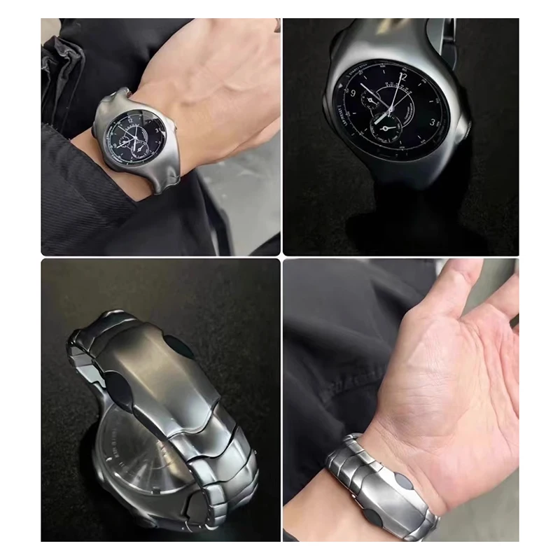 Y2k Medieval Old Style Melt Twist Watch Men Unique Alien Creative Design Steel Waterpoof High Quality Style Fashion Quartz Watch