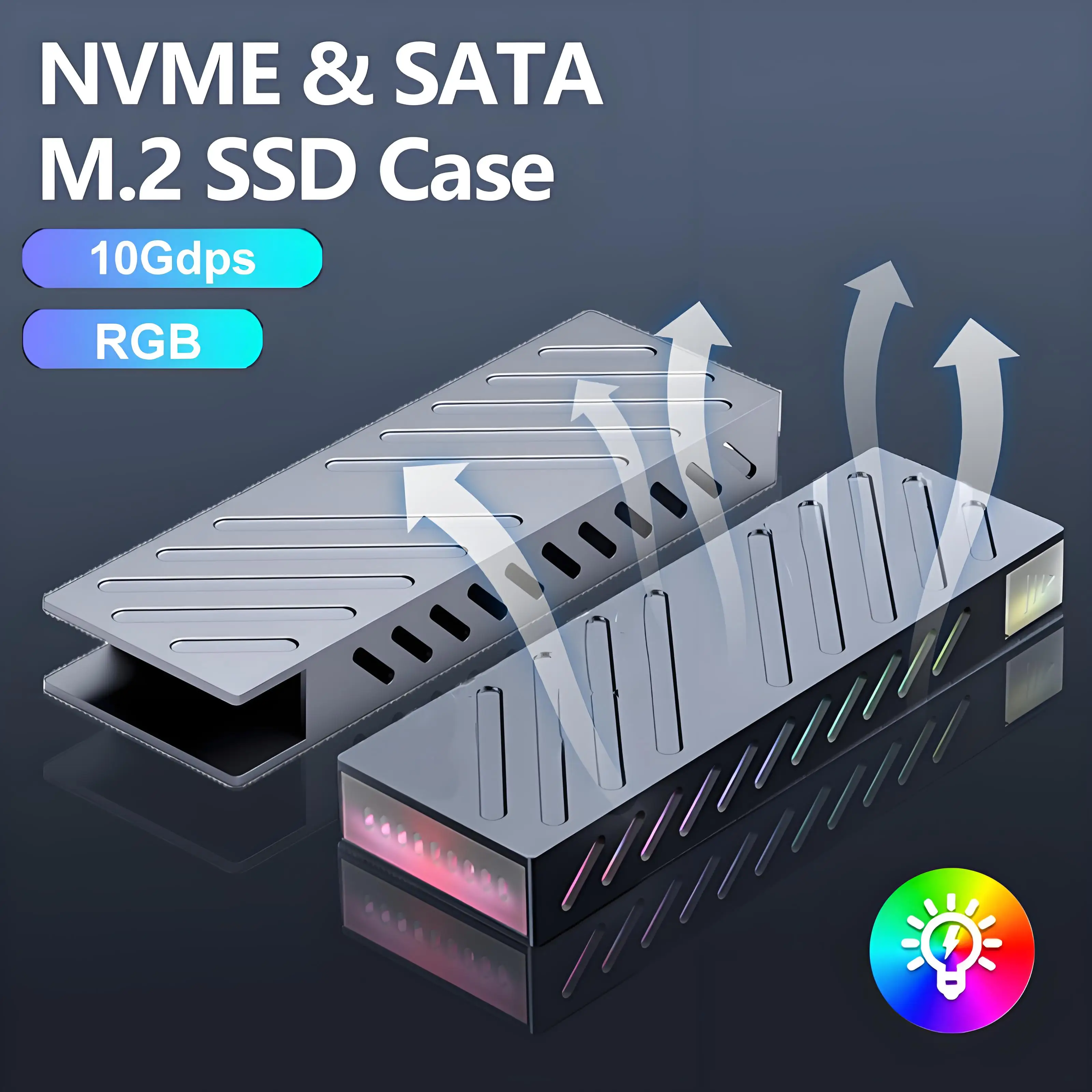 

M.2 SATA NVMe Enclosure 10Gbps RGB External SSD Case Type C USB3.1 Hard Drive Adapter M.2 2230 2242 2260 2280 Storage Box for PC