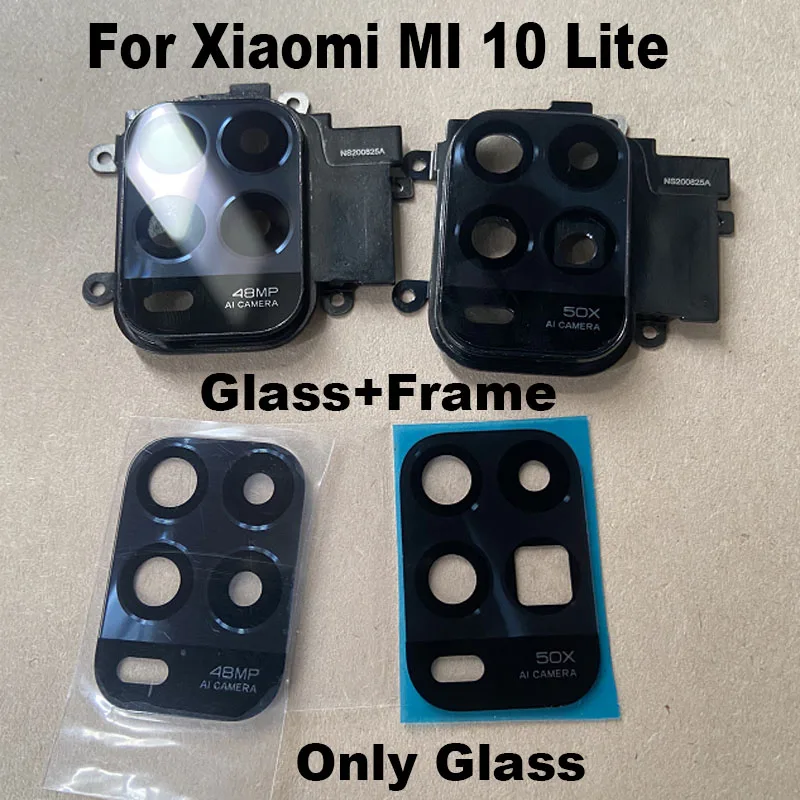 New For Xiaomi Mi 10 Lite Back Rear Camera Glass Lens Cover With Frame Glue Sticker Adhesive 4G 5G