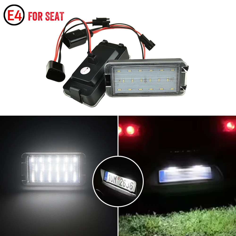 2PCS LED License Plate Number Light Built-in Canbus Controller For Seat Altea Ibiza Arosa Cordoba Toledo Leon Car Accessories