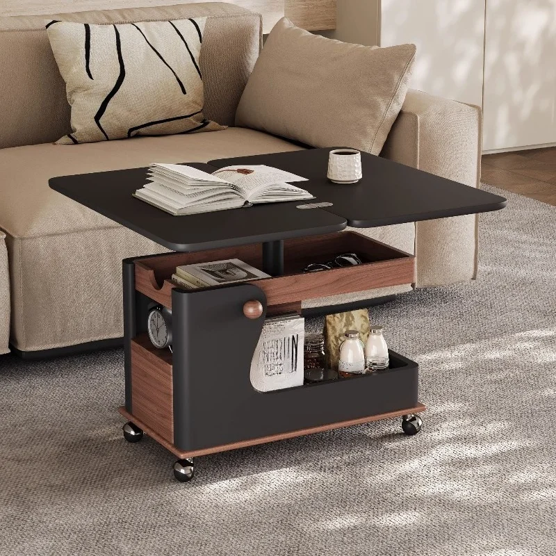 wood lifting edge table movable trolley sofa side cabinet living room household small apartment storage coffee table