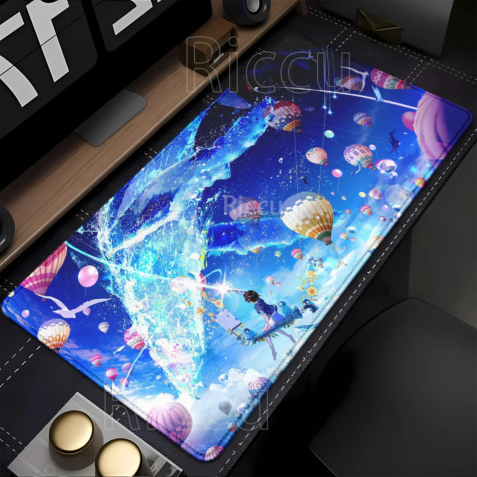 Gaming-Mauspad, Anime-Landschaft, blauer Himmel, weiße Wolken, großes rutschfestes Gummi-Mauspad, Bürozubehör, HD-Druck, XXL-Schreibtischunterlage