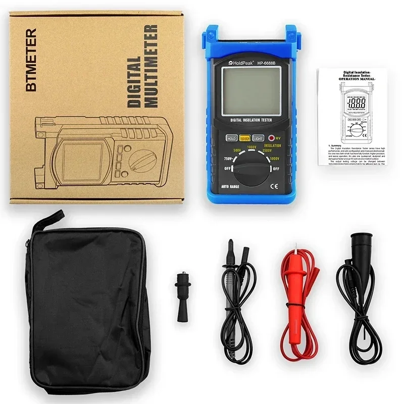 HoldPeak HP-6688B 200MΩ Insulation Resistance Tester Megometer Digital Handheld Meter 5000V Auto Range Insulated Anti-Magnetic