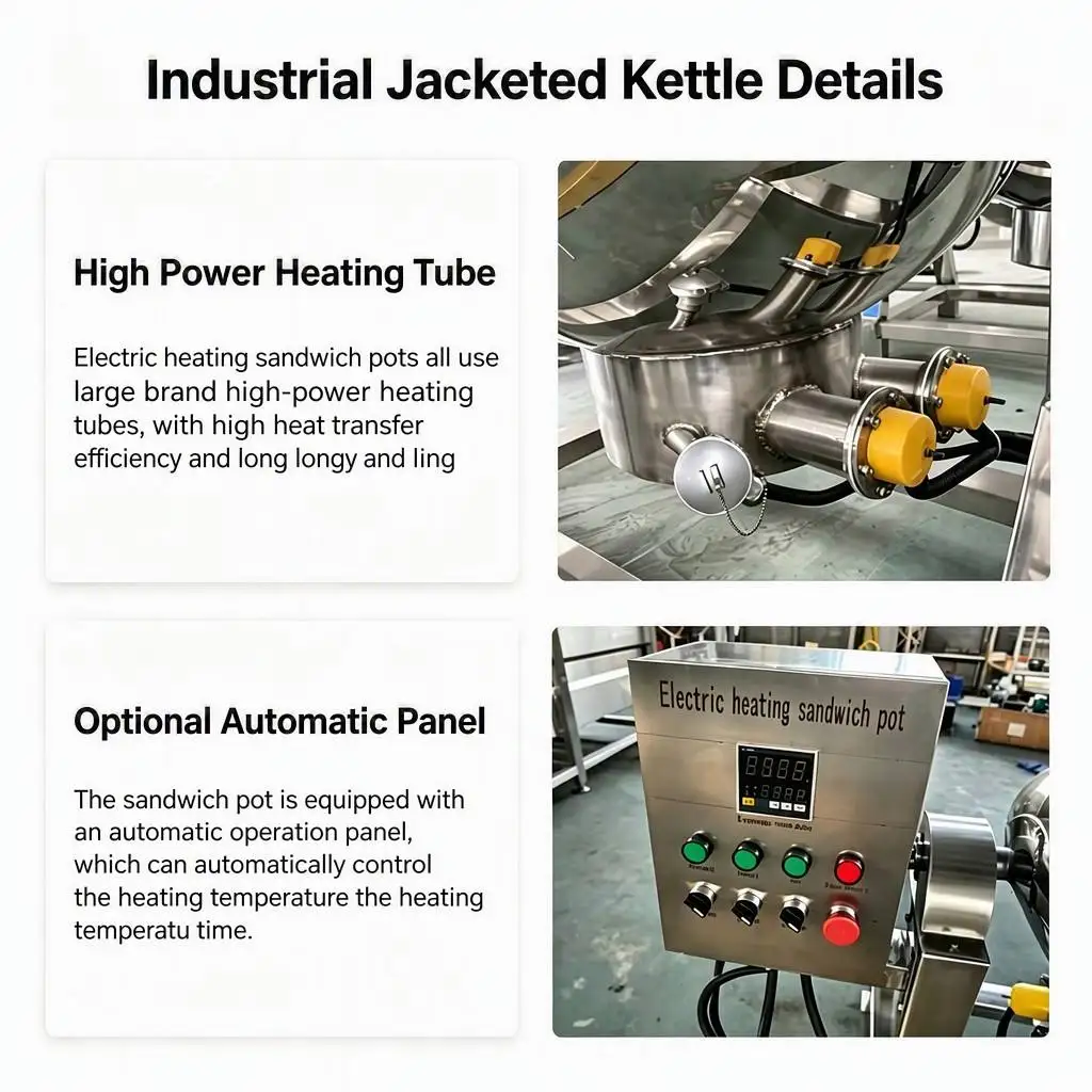 304 Stainless Steel Steam Jacketed Kettle With Mixer Gas/Electric Heating Large Capacity (100-900L) Food Processing Equipment