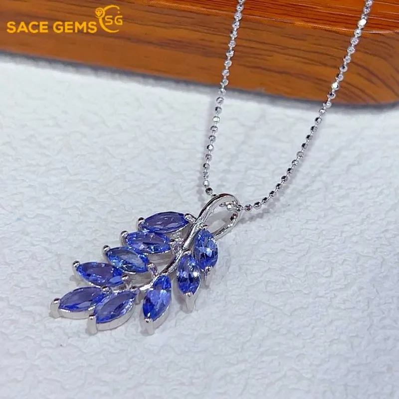 

SACEGEMS Luxury 925 Sterling Silver 3*6MM Natual Tanzanite Pendant Necklaces for Womne Two Ways To Wear It Fine Jewelry Birthday