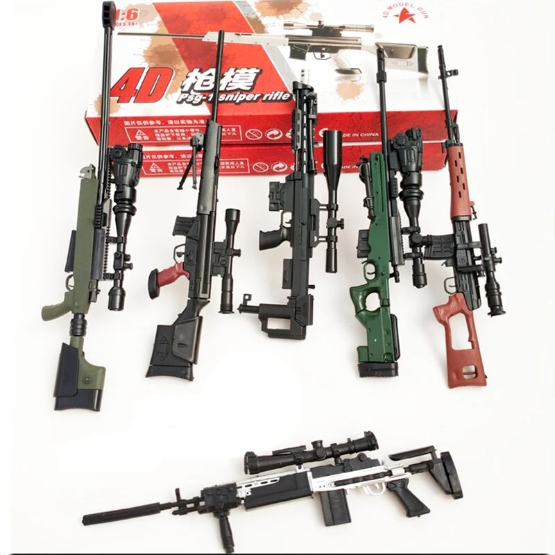 

6pcs/set 1/6 Coated Gun Model Sniper Rifle SVDPSG-1 MK14 DSR-1 TAC-50 Assemble Weapon For 12" Action Figure Collection Toy