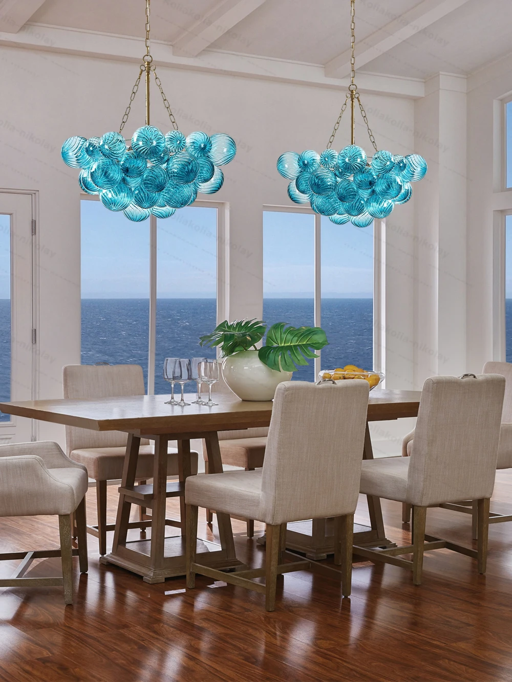 The Blue Ocean Bubble Art Gold Silver LED Ceiling Chandeliers Lighting Lustre Suspension Luminaire Lampen For Foyer Dinning Room