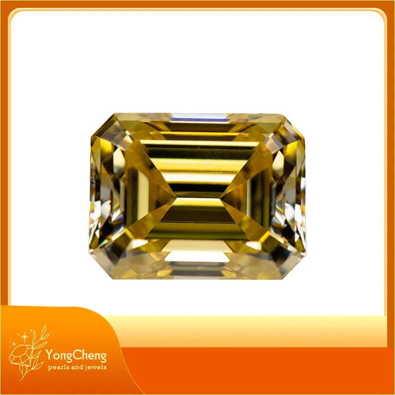 

Moissanite Stone Lemon Yellow Color Emerald Cut Lab Grown Diamond Charms Ring Necklace Earrings Main Materials GRA Certificate