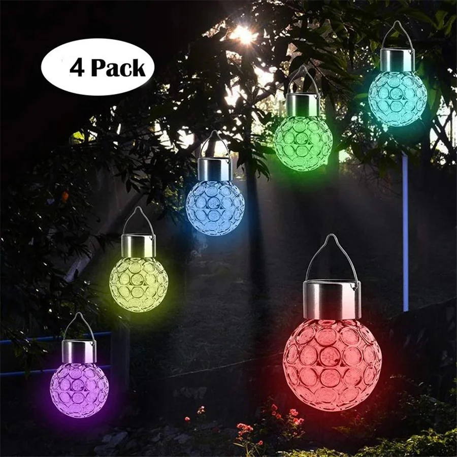 1/4pcs Solar Garden Light Outdoor Hanging Color Changing Hollow Out Ball Waterproof Lawn Landscape Lights for Patio Decoration