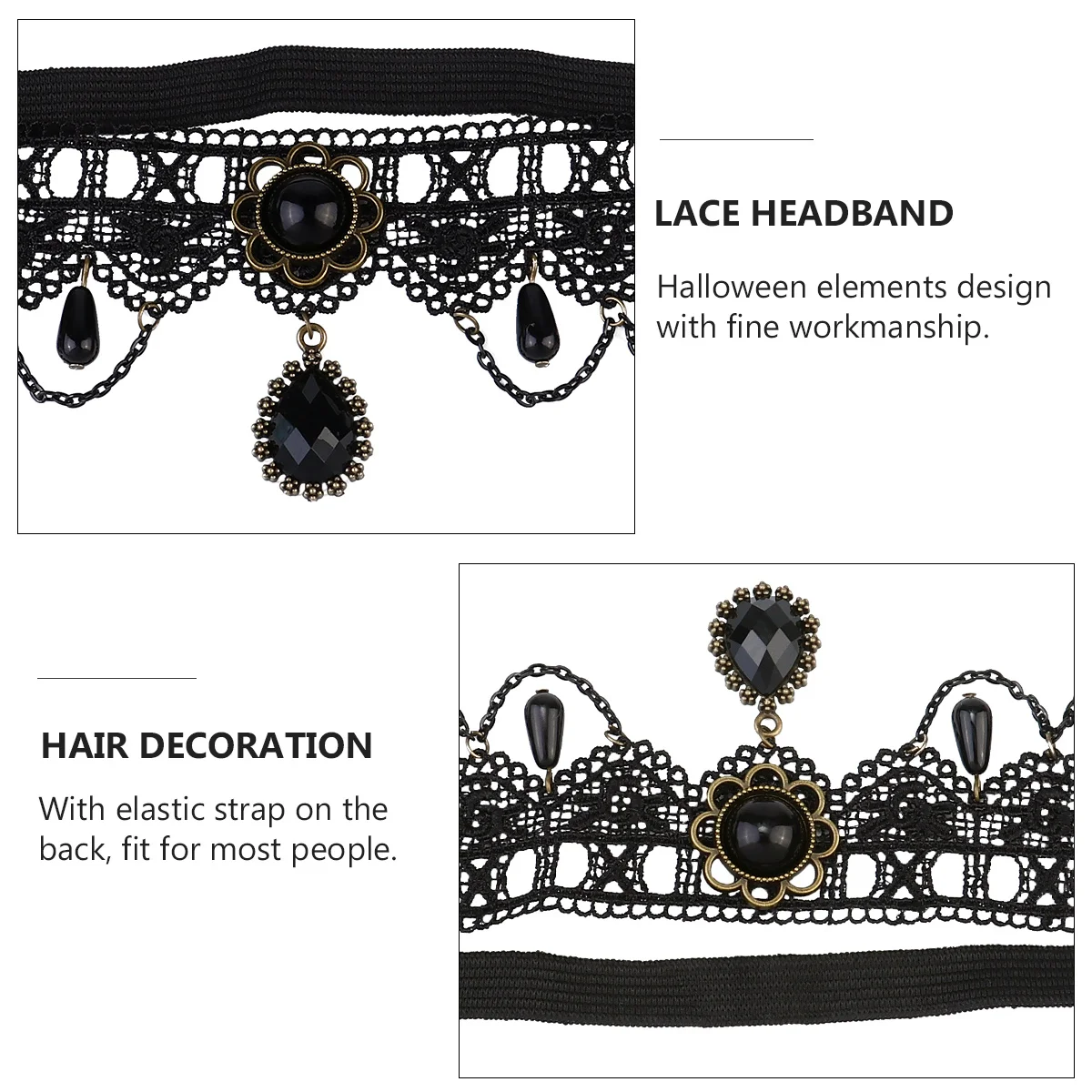 

Halloween Lace Hair Band Black Women Headband Comfortable Elastic Fit Festival Party Cosplay Dance Event Headdress