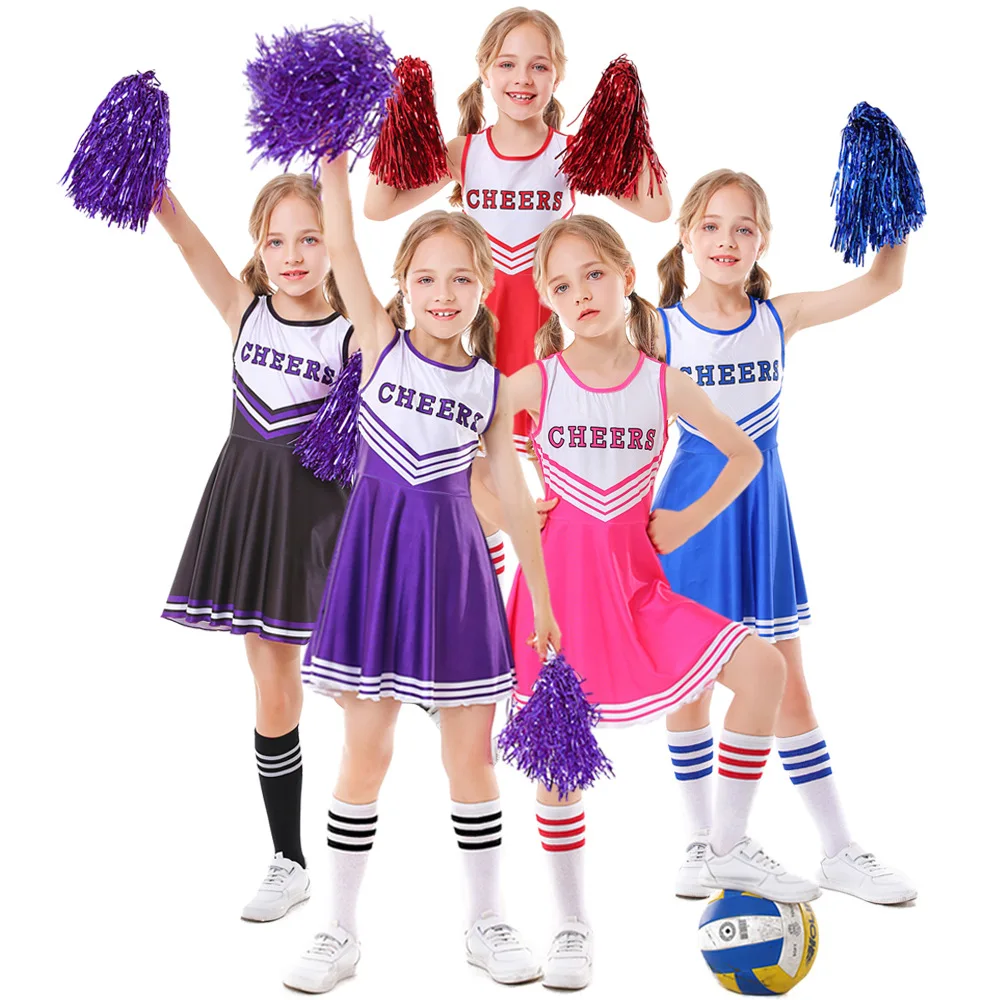 Abbigliamento da Cheerleader per bambini ragazze senza maniche calcio Halloween Cheerleader Costume stampa uniforme da ballo vestito da ballo