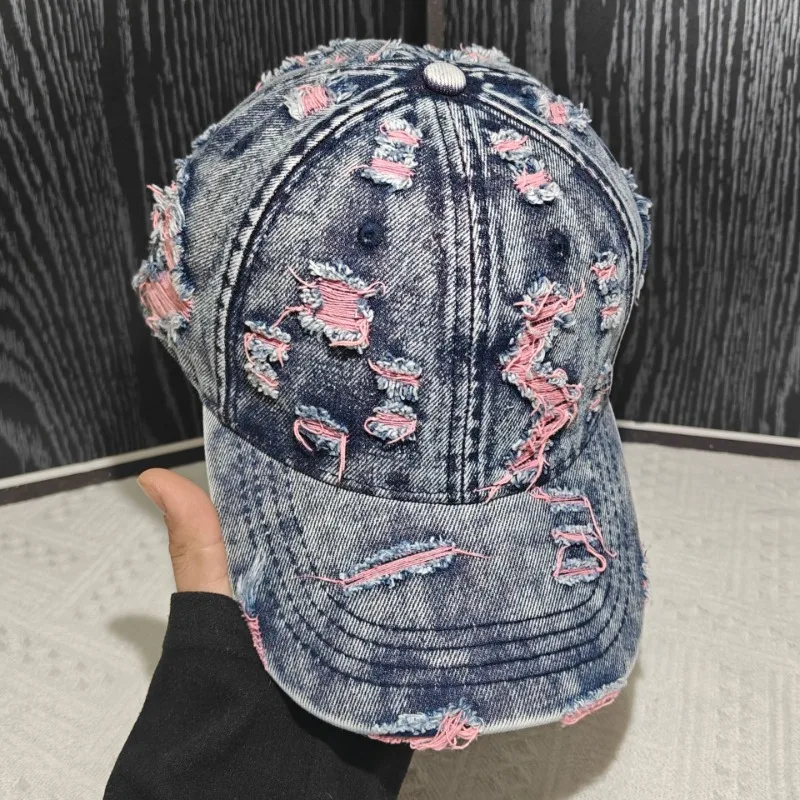 

Trendy Hat Women's Washed Ripped Denim Retro Baseball Cap New Fashion Ripped Cap Outdoor Baseball Cap American Street Trendy Hat