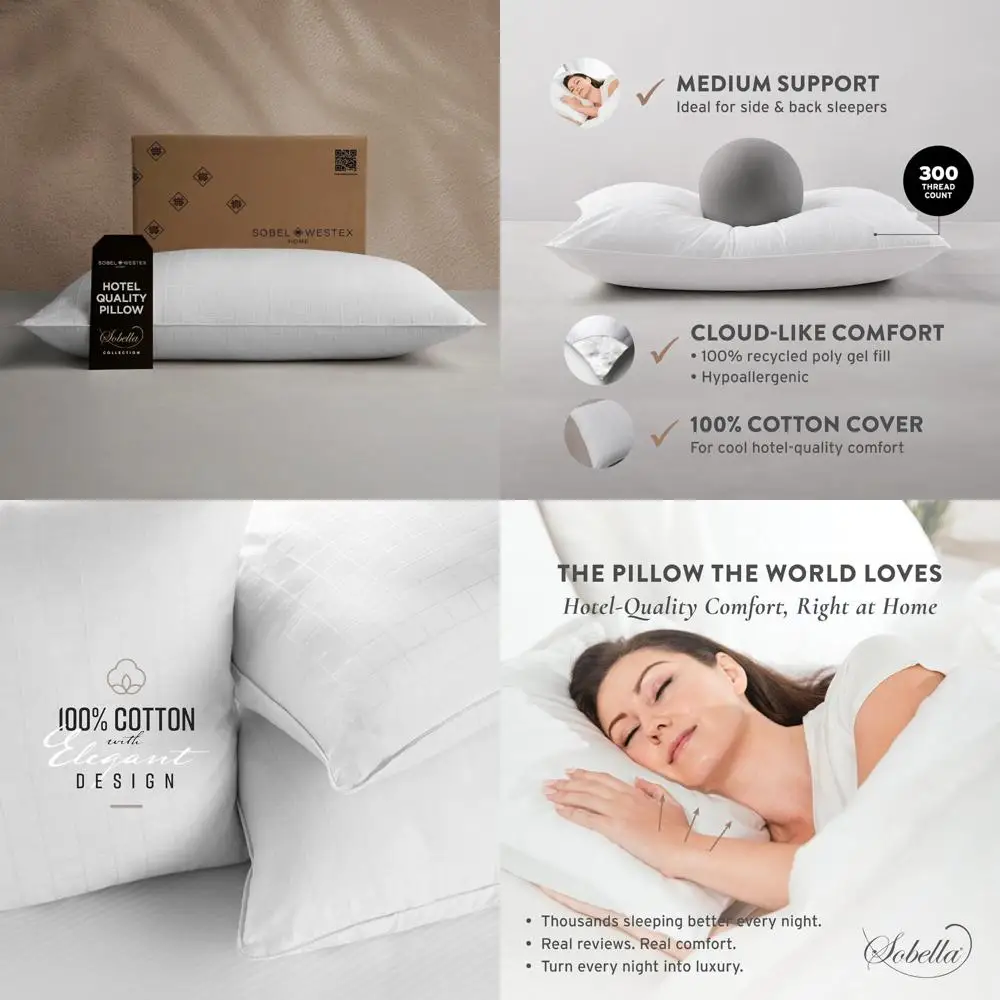 

Side Sleeper Pillow for Adults - 300 Thread Count Cotton, Soft, Machine Washable, Hotel Quality Sleep Support