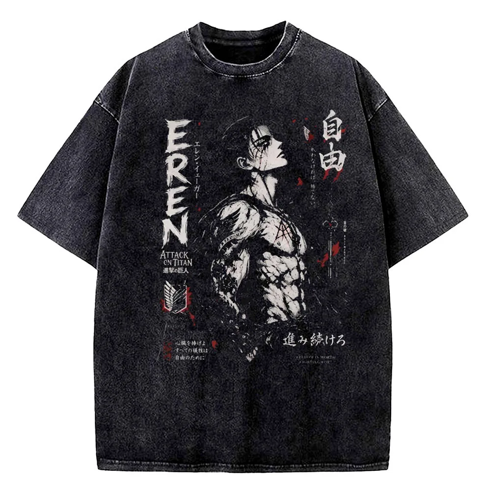 Shingeki No Kyojin cotton Vintage Washed t shirt teen Gothic 2000s graphic hip hop t shirt kawaii Trendy Retro 2000s streetwear