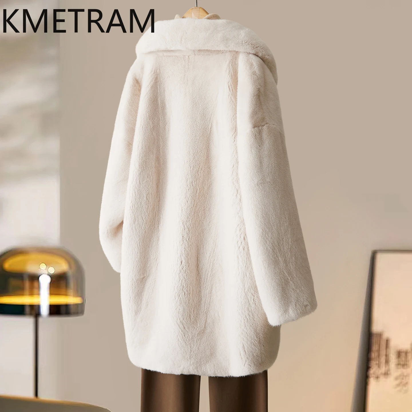 KMETRAM 100% piel de visón Natural chaqueta de invierno para mujer abrigo de piel auténtica Beige longitud media calidez nueva ropa de abrigo 2025 fourrures femmes