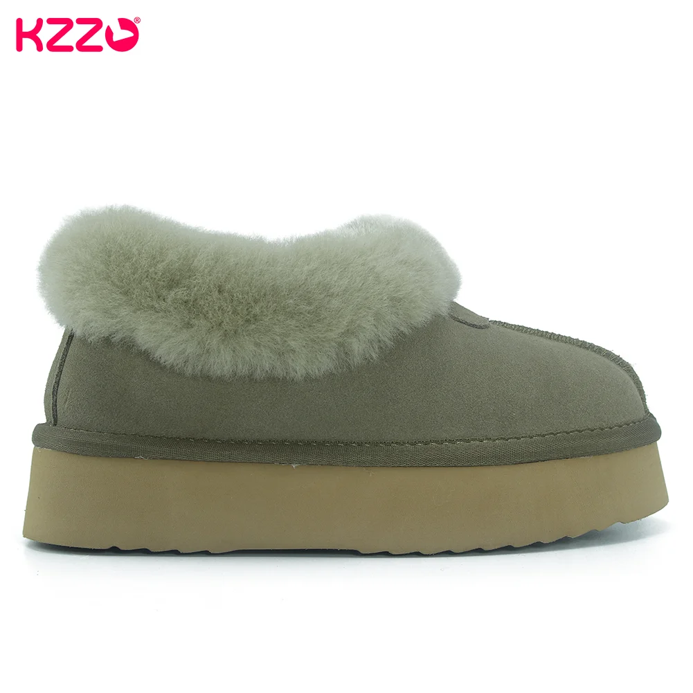 KZZO Fashion Winter Ultra Mini Women Platform Snow Boots Sheepskin Natural Wool Fur Shallow Casual Ankle Warm Shoes Thick sole