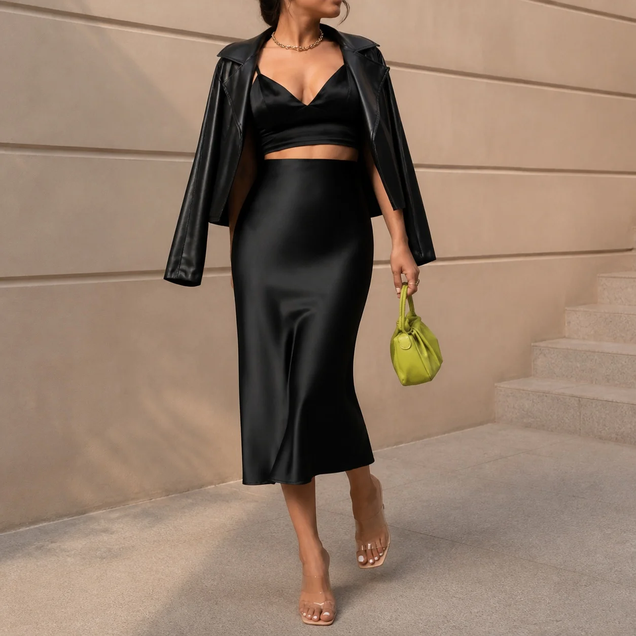 Women's Long Mermaid Satin Skirt Solid Color Elegant Women Clothes Female Clothing For Women Women's Fashion Color Block Skirt