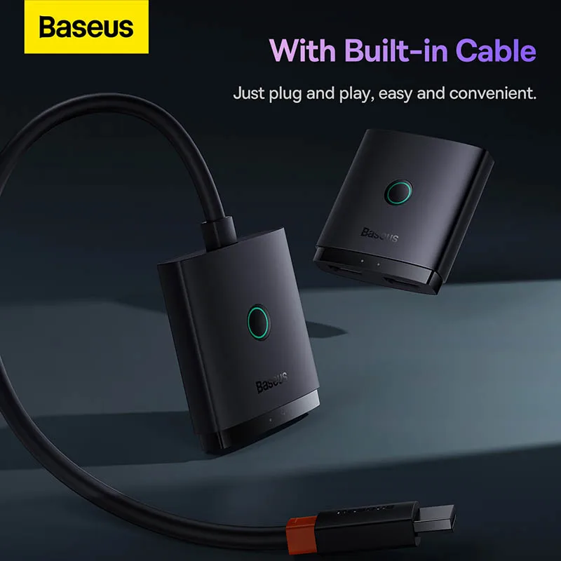 Baseus AirJoy Series 2-in-1 Bidirectional HDMI Switch with 1m Cable Cluster Black