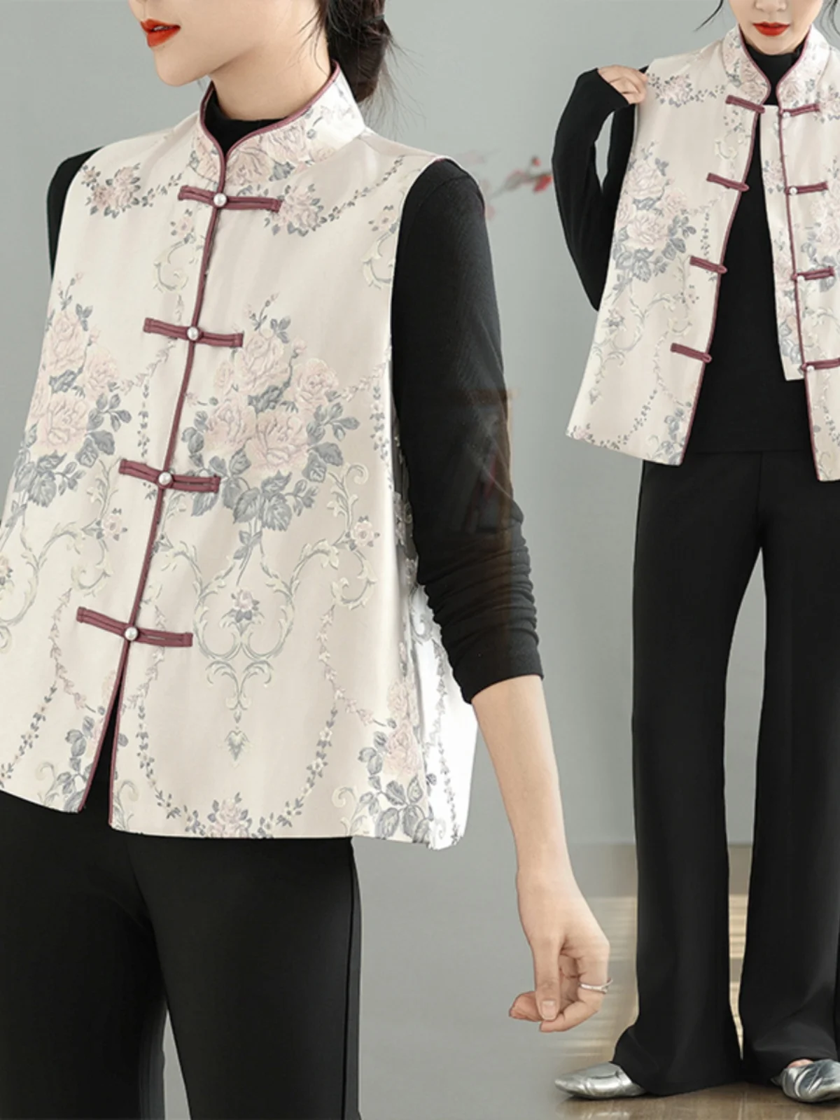

New Spring 2025 Women's Embroidered Peony Floral Patterned Traditional Chinese Sle Svel Jaet with Single Button Clo...