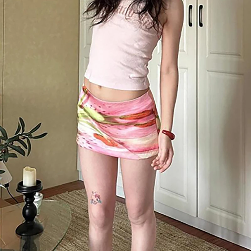

Women's skirt American-style Ultra-short Print Skirt Acetate Summer Purple Retro Sexy Low-waisted Short Skirt roupas feminina