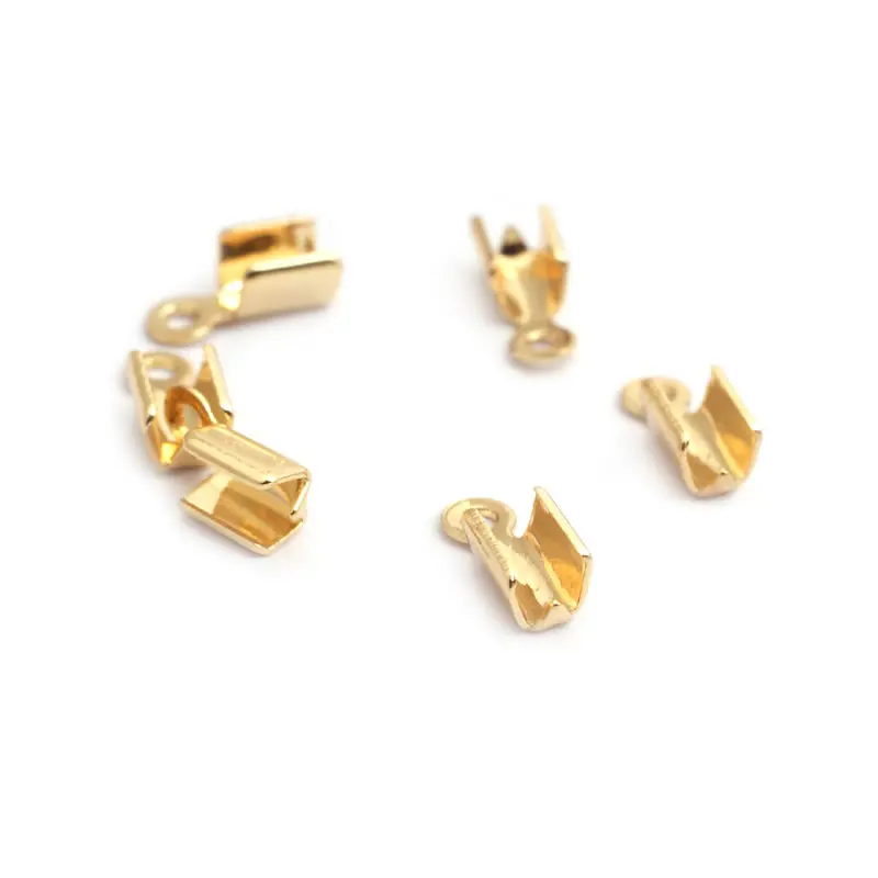 20PCS Width 2.5MM 3.5MM 4MM 18K Gold Color Brass Rope Ends Fastener Clasps Crimp Clasps Diy Jewelry Findings Accessories