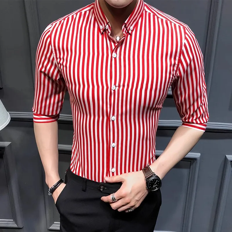 2023 New Shirts for Men Clothing Korean Slim Fit Half Sleeve Shirt Mens Casual Plus Size Business Formal Wear Chemise Homme 5XL