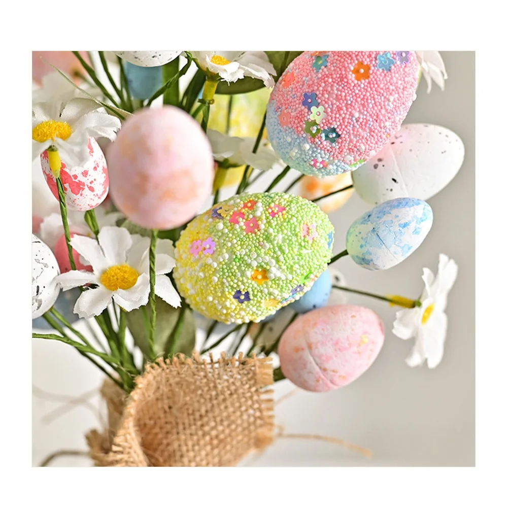 

Искусственный цветочный декор в форме пасхального яйца 2026, 40 см, разноцветное украшение из пластика и пенопласта для дома и вечеринок, 8.5*8.5*40 см