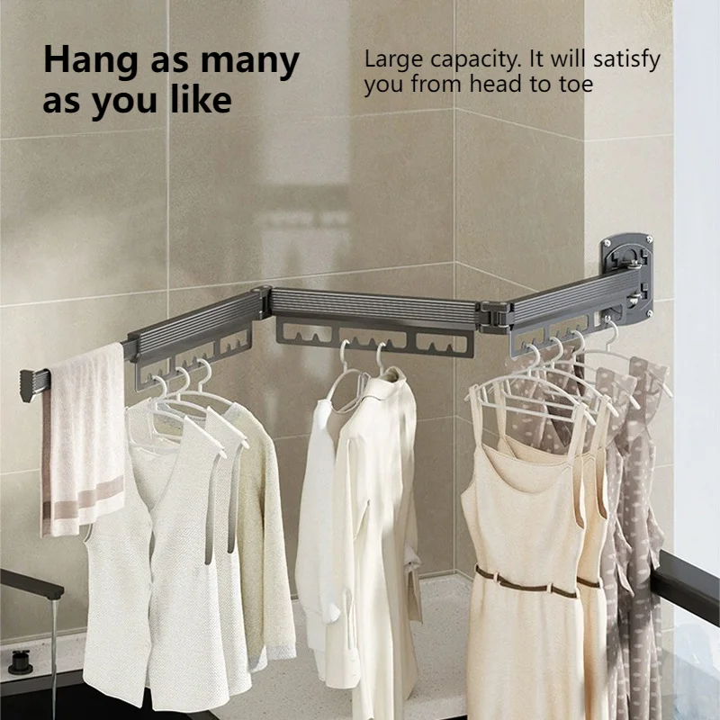 

Folding Drying Rack No Punching Wall-mounted Household Multi-functional Indoor Drying Rack Balcony Retractable Invisible Hanger