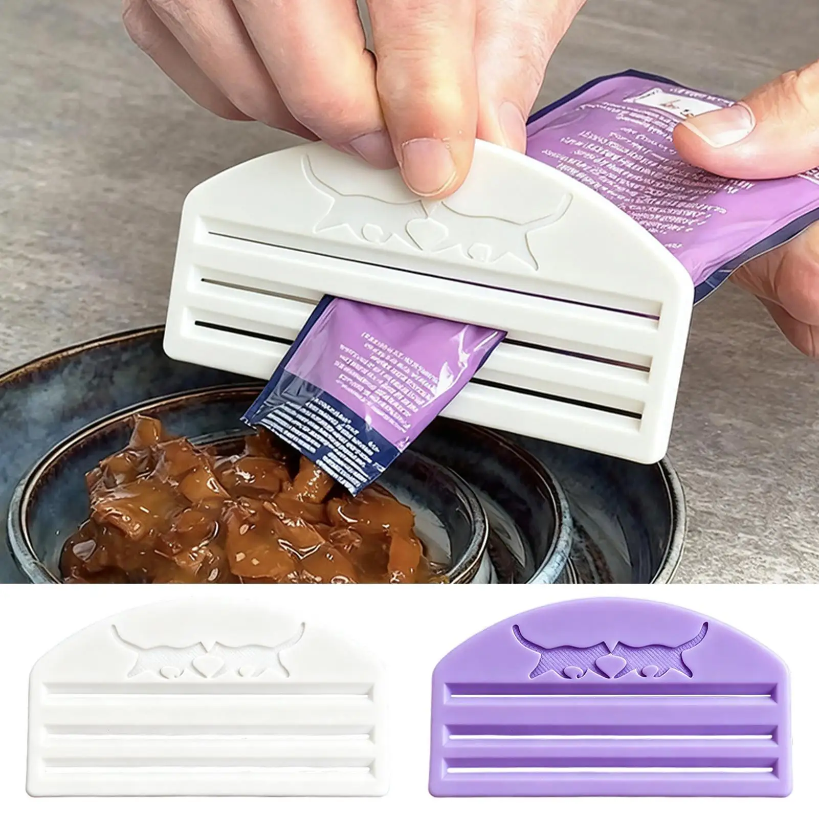 Tragbarer Multifunktions-Katzenleckerli-Spender Löffel-Extruder für Nassfutter 11,8x6,2cm Manueller Wiederverwendbarer Katzenleckerli-Spender