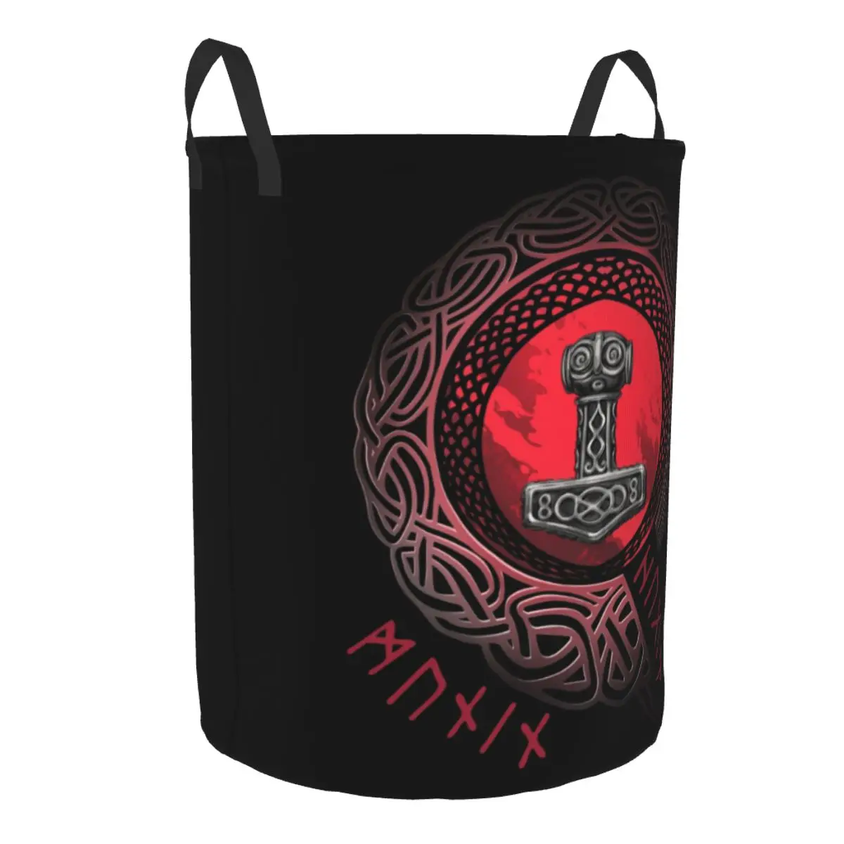 Viking Runes Thor Mjolnir Laundry Basket Foldable Large Clothes Storage Bin Norse Valhalla Odin Baby Hamper