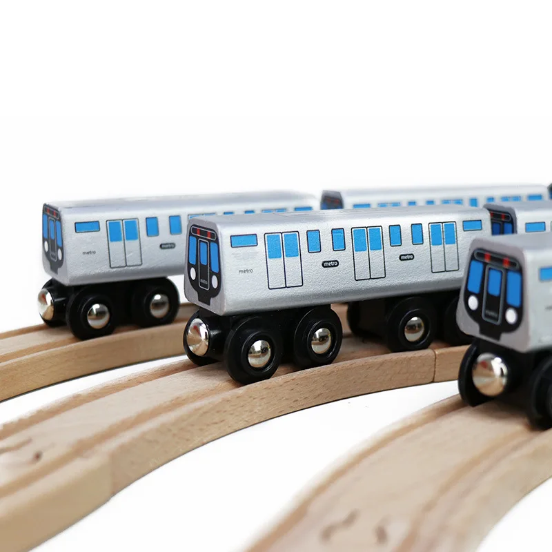 Wooden Toy Trains With Extended Silvery Body And 8-Wheel Design, Compatible With Major Wooden Train Track Brands