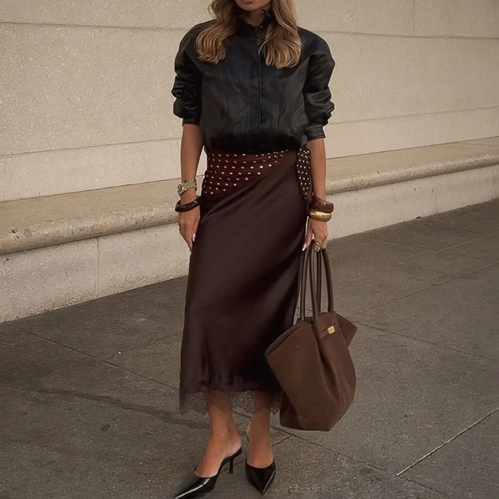

Tuularose Elegant Lace Skirt Women Fashion Solid Lace Patchwork New Skirt Vintage High Waist Party Looks Commuter Female Skirt