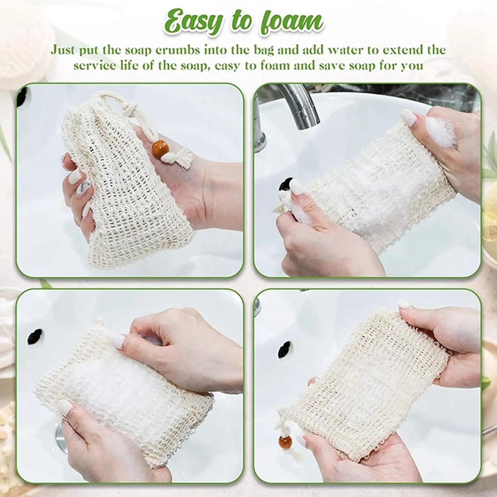 A05G-120 Pack Soap Exfoliating Bags,Soap Saver Made Sisal Mesh Soap Bag Bar Soap Bag With Drawstring For Bath & Shower Use