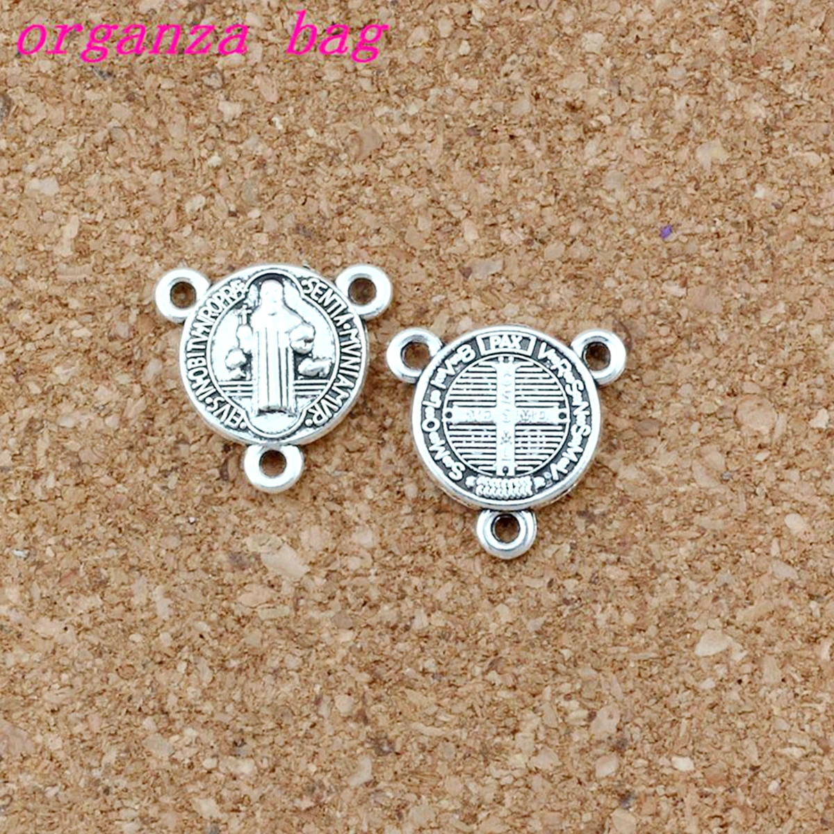 150pcs/Lots Antique Silver Saint Benedict Medal Cross Triangular 3-Strand Charm Spacer End Connector 16x16mm DIY Accessories F59