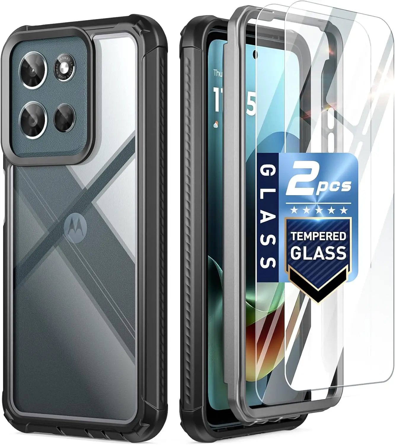 

Poetic Guardian Case for Motorola Moto G 5G 2026/Moto G Play 2026, [20FT Mil-Grade Drop Tested],[2 Tempered Glass Screen Protector] Full-Body Shockproof Clear Cover Case, Black/Clear