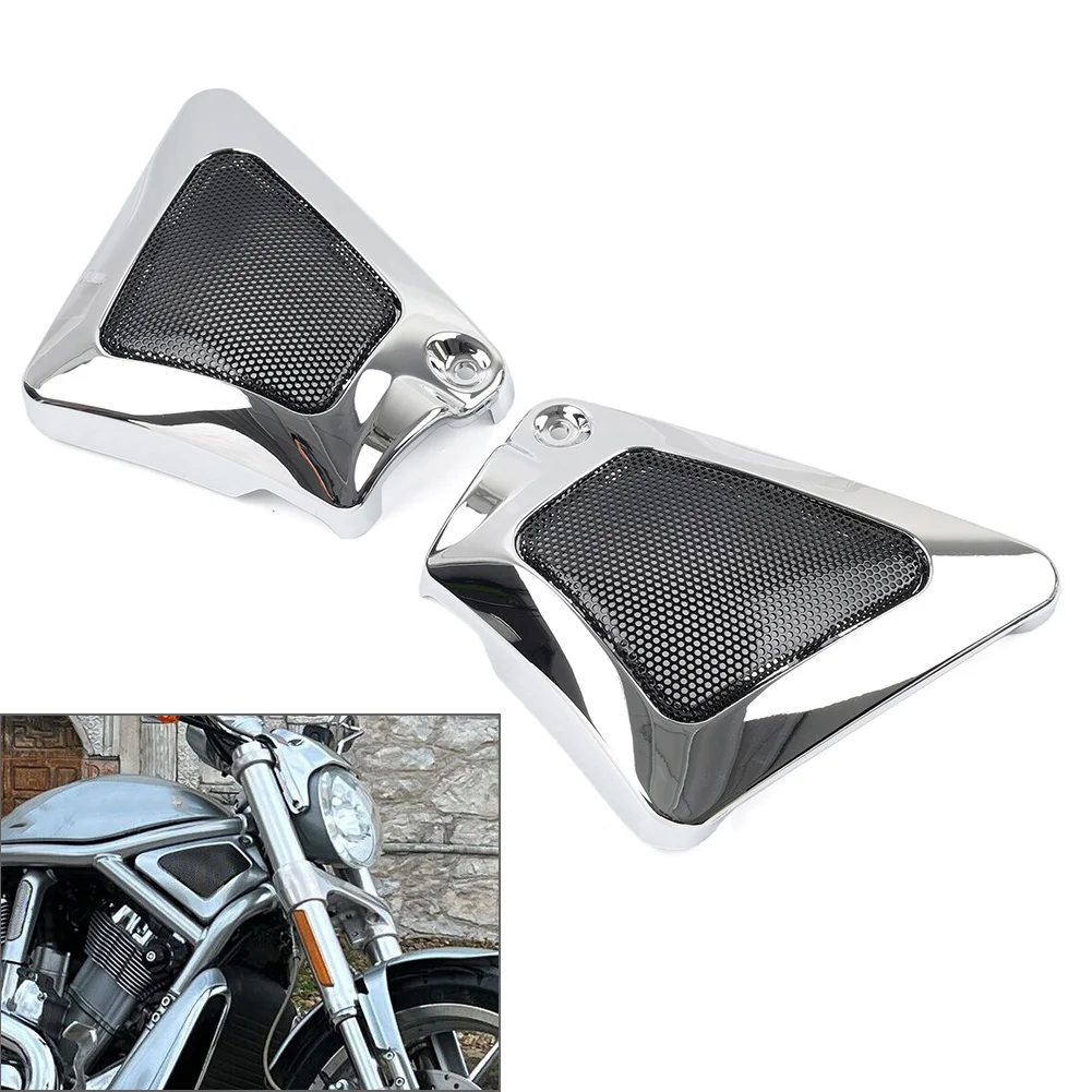 Motorcycle Airbox Side Intake Guard Neck Frame Cover 1 Pair For Harley V-Rod Night Rod Plastic Chrome & Black