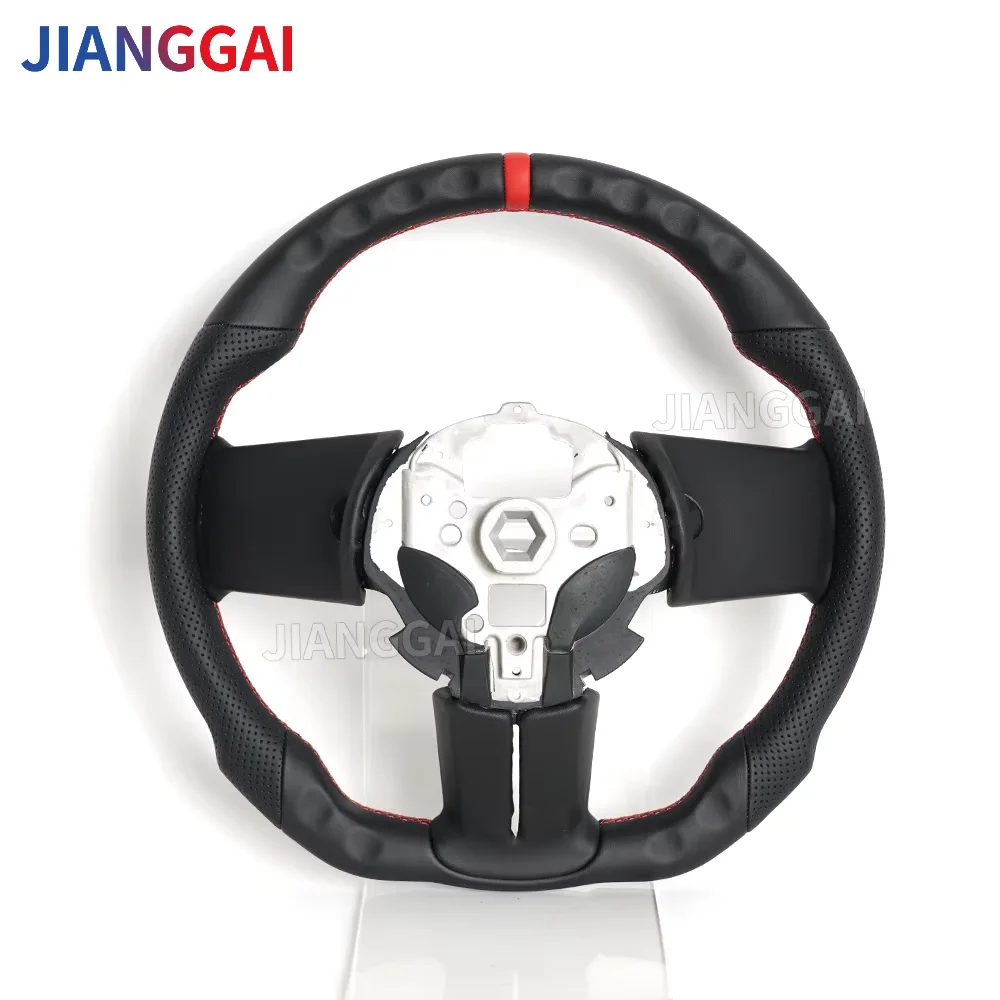 Full Leather Steering Wheel D-Shaped Flat-Bottom Non-heated Red Stitching Modified Steering Wheel Fit For Ford Mustang GT 2010-2014