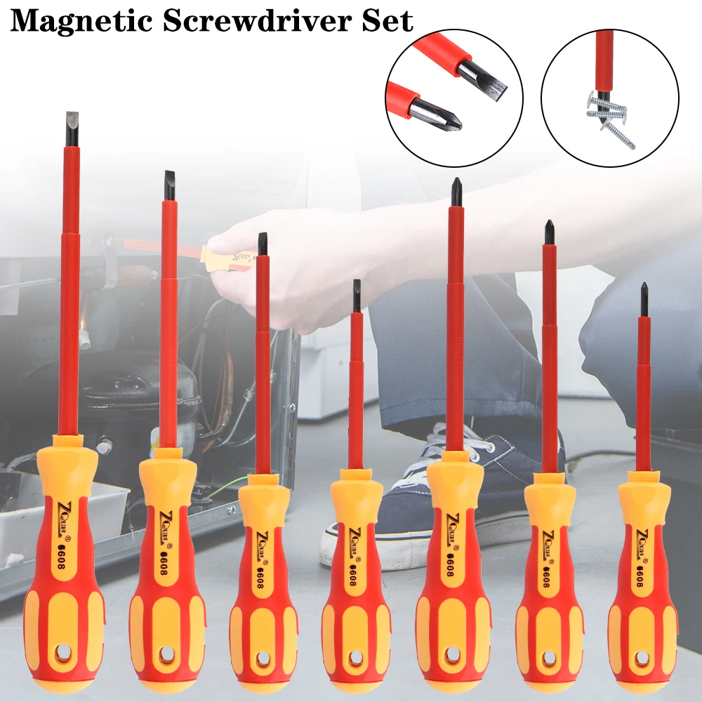 Insulated Screwdriver Set Multifunctional Electrician Tools Convenient 7Pcs/Set Daily Use With Case Magnetic 1000V Portable