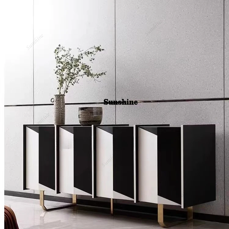 Simple modern black and white color matching side cabinet French minimalist entrance cabinet