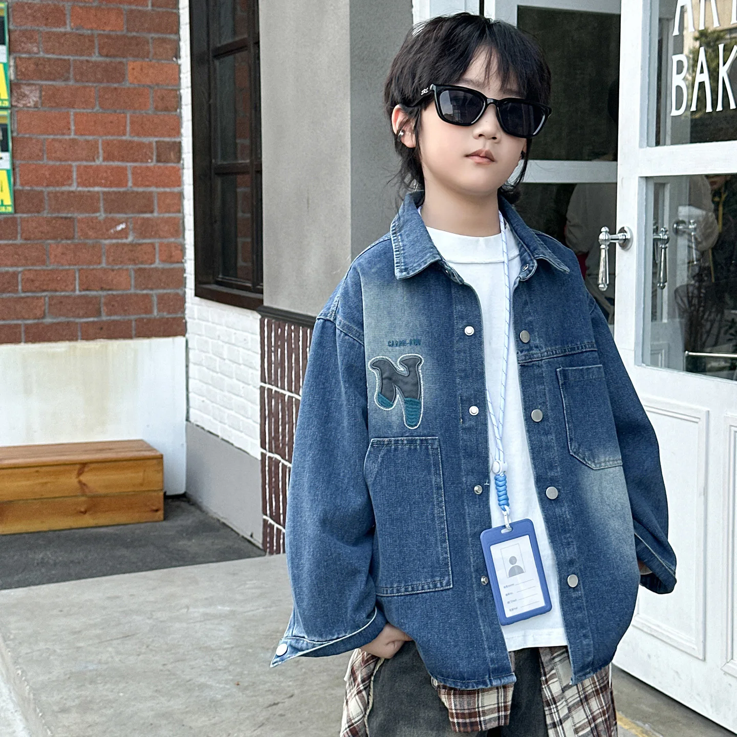 

Boy Long Sleeves Shirt Age 4-14Y Child Autumn Classical Letter Denim Jacket Child Shirt Outdoor Wear Tween Casual Fashion Coat