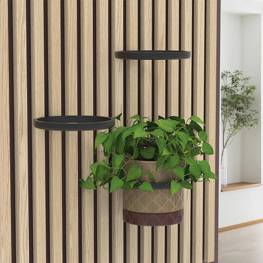 2 Soundproof Panel Plant Ring Bracket - Drill-Free Installation Black Floating Shelf Bracket - Tool-Free, for Home Studio/Office