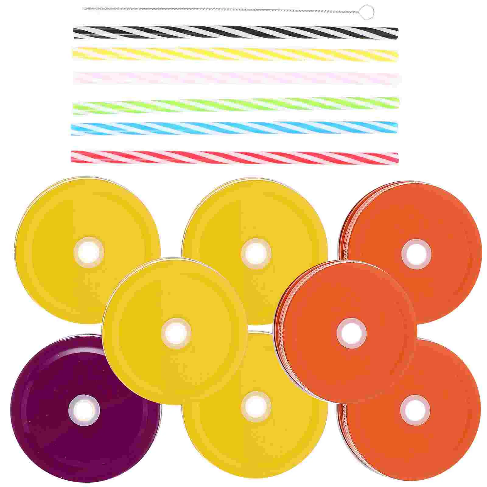 17-Piece Lovely Cute Colorful Mason Jar Lids Striped Plastic Straws Brush Set For Party Summer