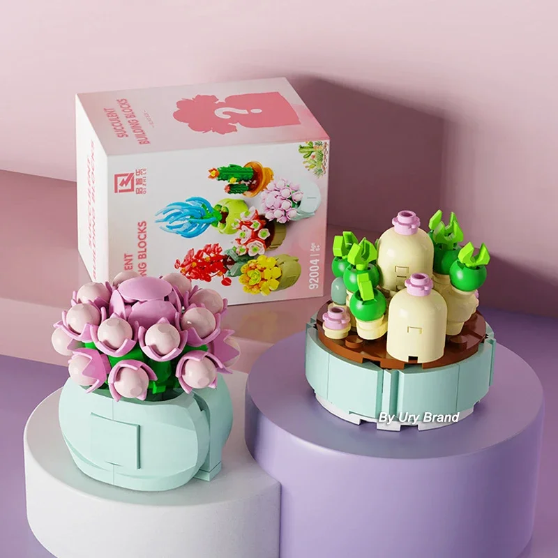 Creative Flower Bouquet City Friends Desktop Succulent Plants Bonsai Decoration MOC Model Building Blocks Toys for Girls Gifts