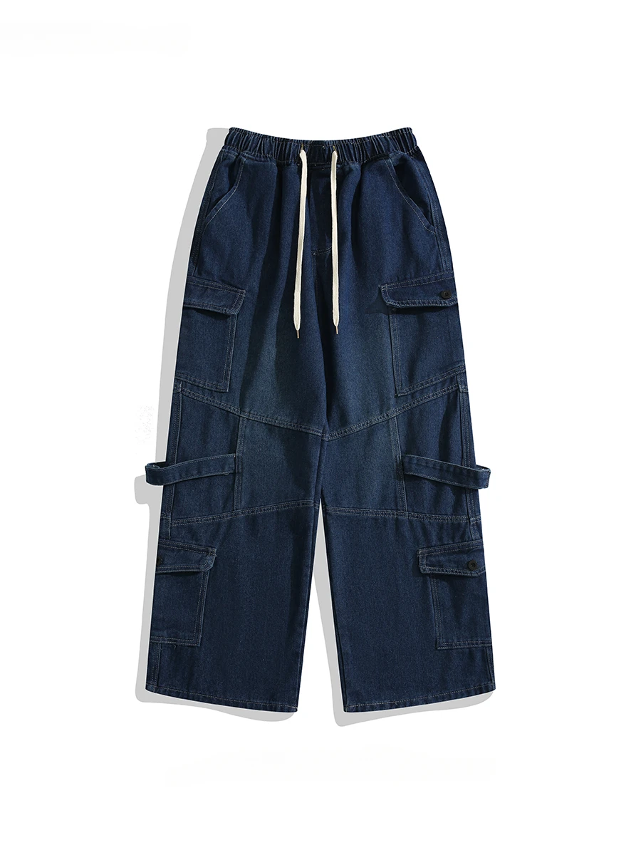 

Men's Multi-pocket Large Size Elastic Waist Wide-leg Denim Pants Trendy Brand High Street American Hip Hop Loose Versatile Jeans